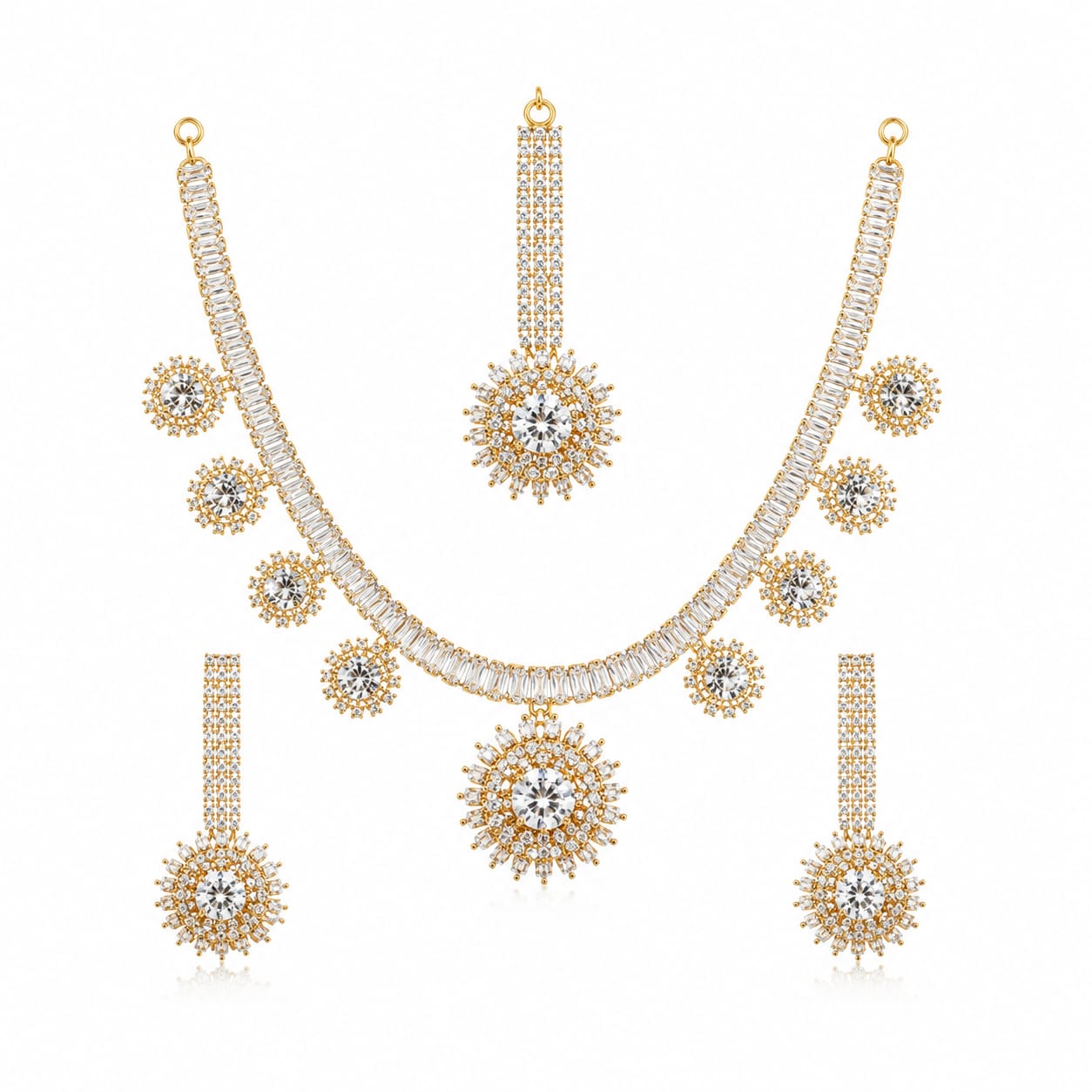 Bridal Jewelry Set with Necklace, Earrings & Maang Tikka