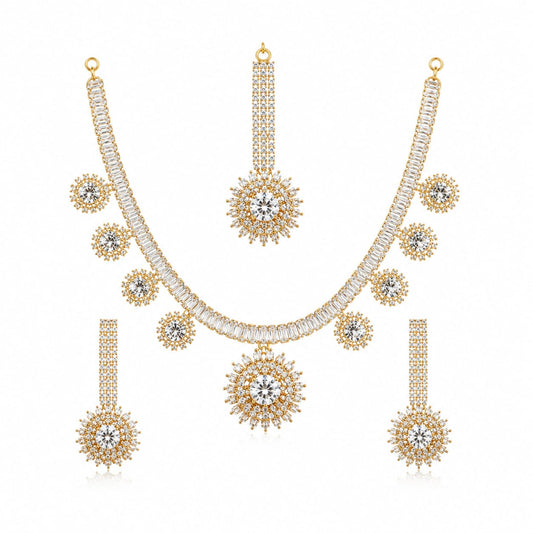 Bridal Jewelry Set with Necklace, Earrings & Maang Tikka